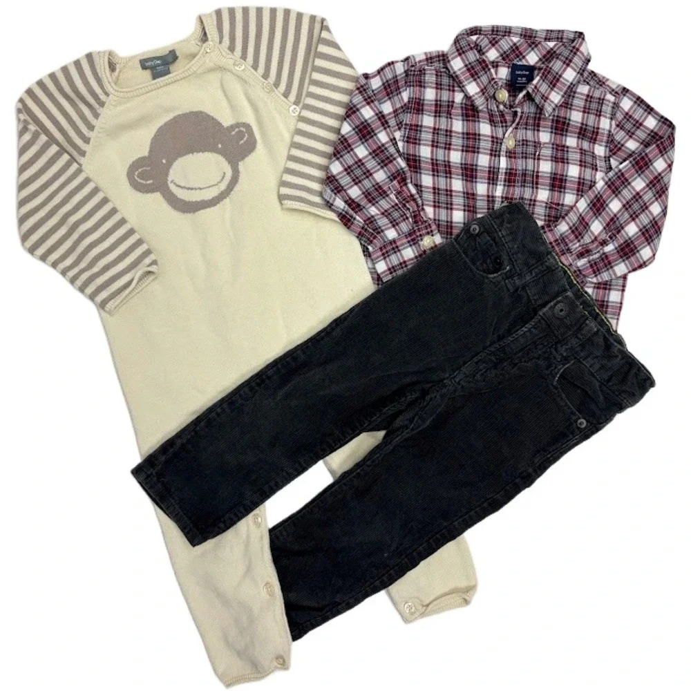 Baby‎ Gap 18 24 Mos Outfit Lot Monkey Jumpsuit Plaid Bodysuit Gray Corduroys